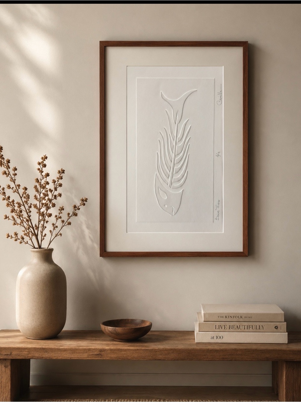 Framed Embossed White Art Print in Wood Frame